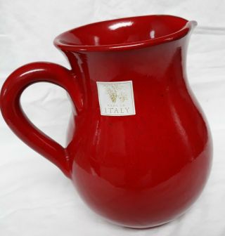 Italian Art Pottery Ceramic Pitcher Wine Water Jugs Made In Italy Red