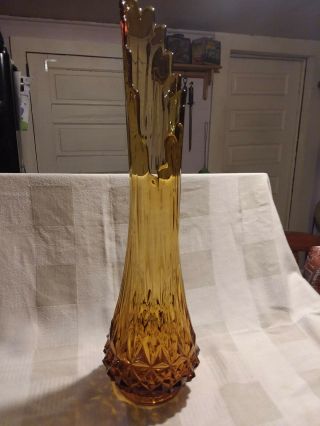 Vintage L.  E.  Smith Gold/amber Diamond Pattern Swung Vase 25 " Tall
