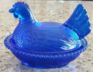 Cobalt Blue Indiana Glass Hen On Nest