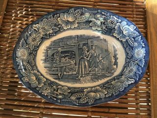 Liberty Blue Minute Men Staffordshire Ironstone Oval 9 Inch Serving Bowl Read
