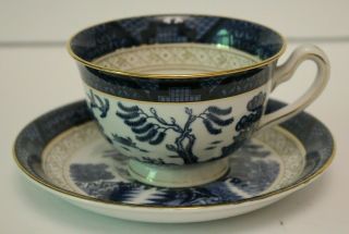 Vintage Ironstone Ware Blue Willow Teacup & Saucer Made In Occupied Japan