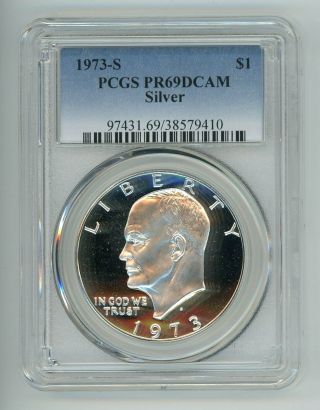 1973 S Silver Eisenhower Dollar $1 Pcgs Pr69dcam 38579410
