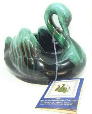 Vintage Canada Blue Mountain Pottery Swan Vase Planter Dish With Tag