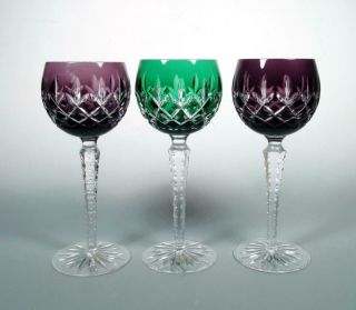 Ajka Hungary Set (3) Bohemian Arabella Cased Cut Crystal Hock Wine Glasses Exc