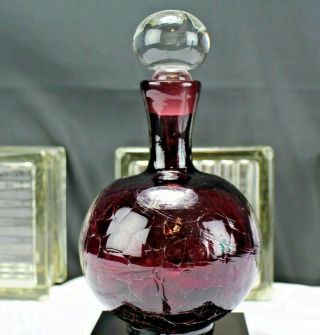 Blenko Art Glass Amethyst Crackle Decanter With Crystal Stopper 1409