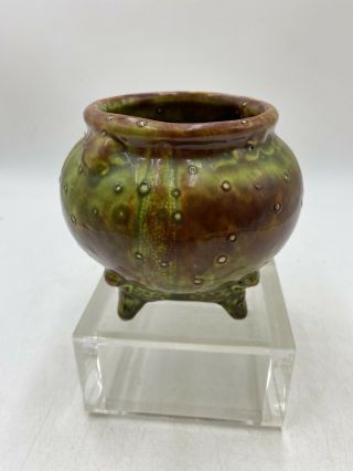 Vintage Art Pottery Urn Container Brown And Green Signed