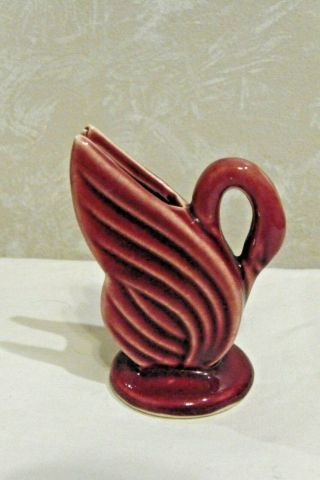 Vintage Shawnee Art Pottery 3 " Swan Vase Toothpick Holder Usa Cranberry Color