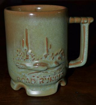 Vintage Frankoma Pottery C1 Prairie Green Footed Road Runner Coffee Cup Mug