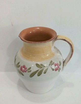 Large Italian Hand Crafted Water/lemonade Pitcher Pottery Floral Design Home
