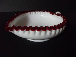 Heart Candy/relish Nappy Dish Bowl,  Fenton Ruby Red Crest Rim White Milk Glass