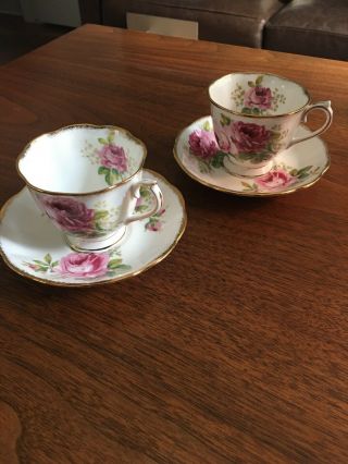 Two Vintage Teacups And Saucers American Beauty Pattern By Royal Albert