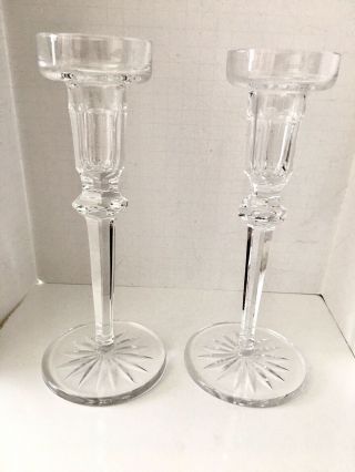 Waterford Signed 10 " Tall Candlesticks Set Of Two Crystal From Ireland