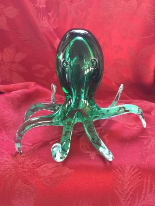 Flawless Exceptional Murano Style Art Glass Green White Octopus Sculpture