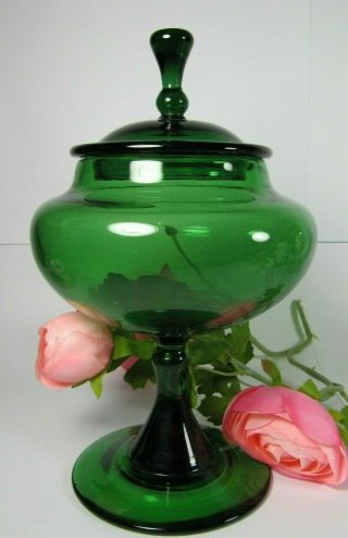 Green Murano Art Glass Apothecary Candy Jar Empoli Mid - Century Modern Italian