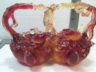 Tittot Paperweight Art Glass Double Teapots W/ Birds,  2001 Marked Numbered