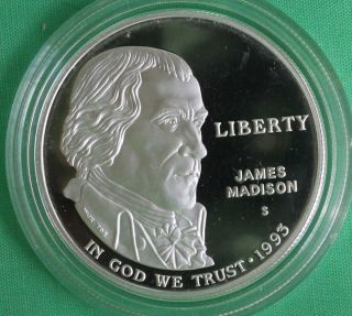 1993 S Bill Of Rights Madison Proof Silver Dollar Us Commemorative Coin Only