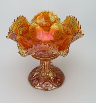 Vintage Marigold Carnival Glass Punch Bowl With Pedestal Base Twins Pattern