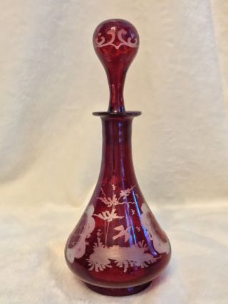 Vintage 1920s Egermann Ruby Red Bohemian Czech Art Glass - Tall Perfume Bottle
