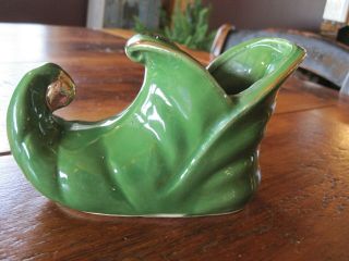 6 " Vtg Shawnee Pottery 765 Green Elf Pixie Fairy Boot Planter With Gold Trim