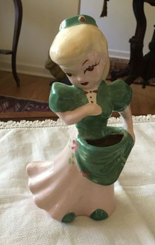 California Pottery Female Figurine Blond Hair Planter Vintage