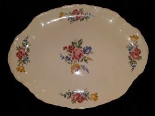Vintage Rose Pattern Oblong Serving Platter Gold Edging U.  S.  A.