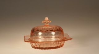 Vintage Jeannette Glass Pink Adam Butter Dish & Lid C.  1935