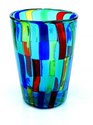 Signed By Ballarin Murano Vibrant Art Glass Pezzato Mazzega Freeform Vase Label