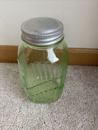Large 40 oz.  Hoosier Green Ribbed Depression Glass Canister Jar - 8 