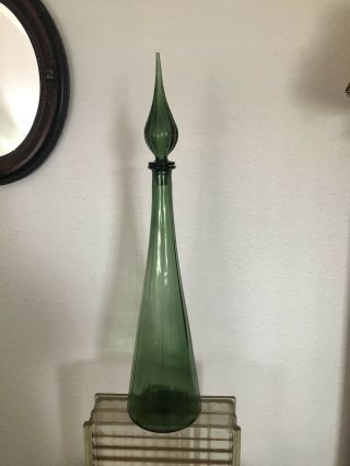 Large 26 " Empoli Italian Green Paneled Glass Genie Bottle Decanter