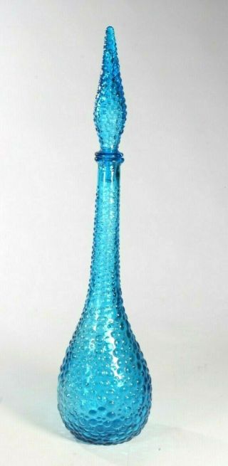 Vtg Mid Century Genie Bottle Decanter Turquoise Blue Bubble Glass Design 22 "