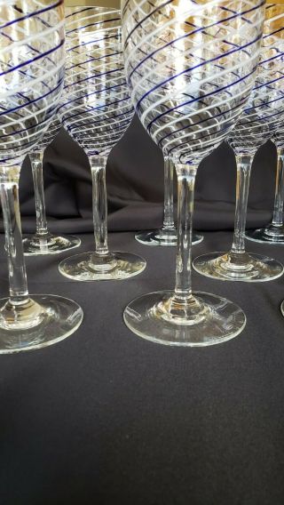 Signed Steven Maslach 9 1/4 " Hand Blown Art Glass Wine Goblets (set Of 4)