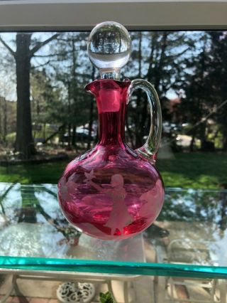 Vintage Mary Gregory Cranberry Cruet Hand Painted