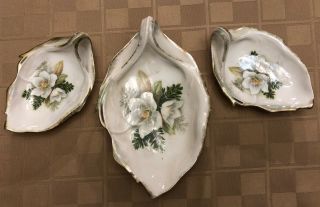 Vintage R.  S.  Prussia Porcelain China Relish Dish Serving Bowl White Flowers