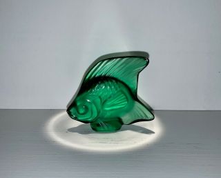 Lalique Crystal Emerald Green Angel Fish Figurine
