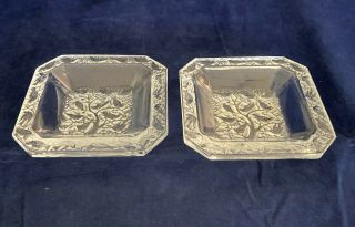 Lovely Marked Lalique Frosted & Clear Birds Trinket / Pin Dishes / Trays 3 3/8 "