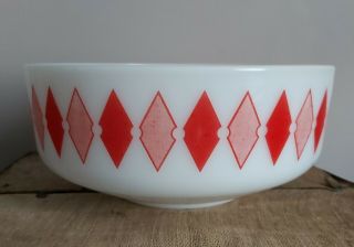 Vintage 1960s Federal Glass Large Bowl Red Diamonds 9.  5 " Diameter Hard To Find