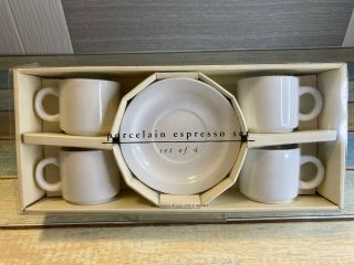 Nib Pier 1 White Porcelain Espresso Set Of 4 Cups And Plates