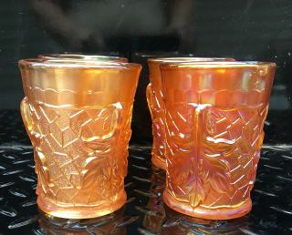Set Of Four Antique Dugan Marigold Carnival Glass Tumblers Maple Leaf