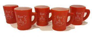 (5) Vintage Tom And Jerry Milk Glass Mug Mckee Extremely Rare Red Version