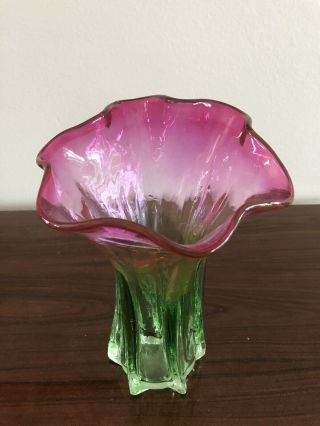 Vintage Murano Glass Flower Vase Pink & Green