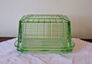 ANCHOR HOCKING BLOCK OPTIC GREEN DEPRESSION GLASS BUTTER DISH W/ LID 3