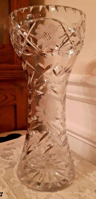 Large Vintage Abp American Brilliant Deep Cut Crystal Vase Art Nouveau 12 " Tall