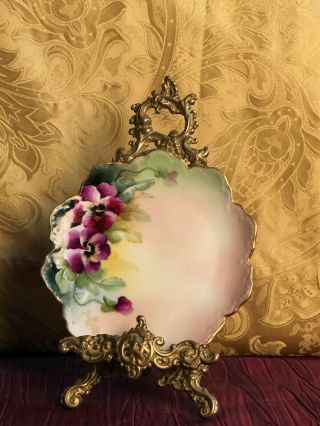 Malmaison Victorian Hand - Painted Plate Purple Pansy 6 " Gold Rim