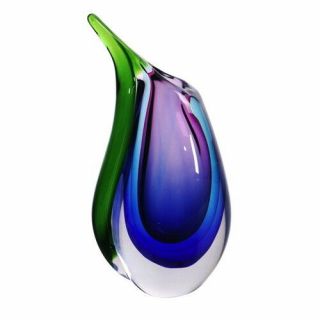 9.  5 " Tall Hand Blown Thick Sommerso Teardrop Glass Art Vase - Multi - Color