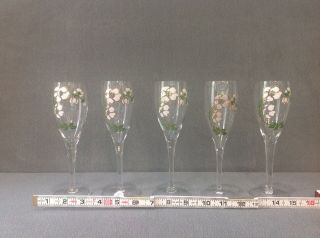 5 Perrier Jouet Belle Epoque Anemone Hand Painted Champagne Flutes