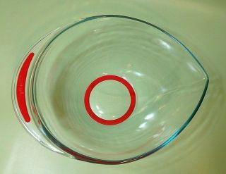 Pyrex 2250 Mixing Bowl 5 Qt 4.  75L Teardrop Blue Tinted Clear Glass Red Grip Base 2