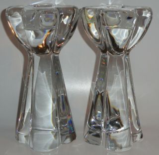 Pair Baccarat Crystal " Diomede " Clover 7 " Candlesticks Candle Holders