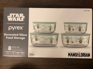 Pyrex Star Wars The Child Baby Yoda 8 Piece Decorated Glass Food Storage Set
