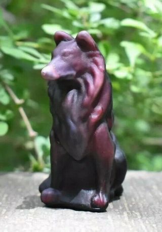Mosser Collie / Sheltie Purple Swirl Satin Glass Dog Figurine Htf