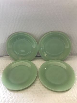 Four Jadeite Fire King Oven Ware Plates,  5 1/2 Inch Restaurant Ware Plates
